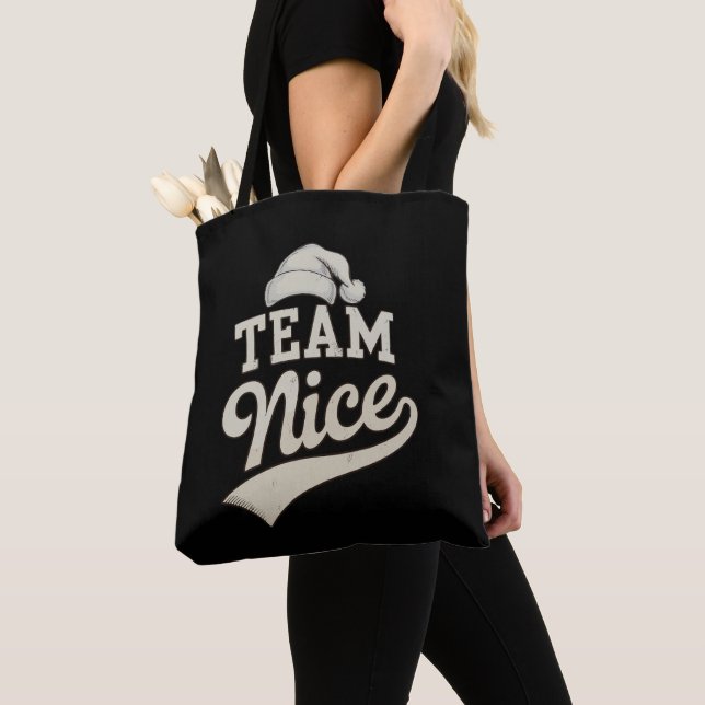 Team Nice Santa Hat Christmas Xmas Matching Family Tote Bag (Close Up)