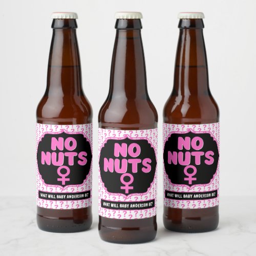 Team No Nuts Funny Gender Reveal Baby Shower Beer Bottle Label