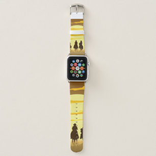 Team of cowboys silhouette galloping against a sun apple watch band
