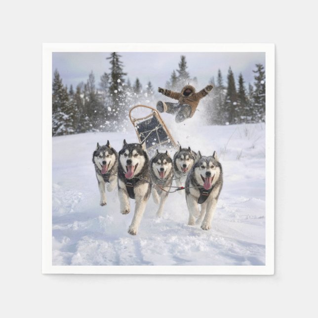 Team of Huskies Pulling a Sled Napkins (Front)