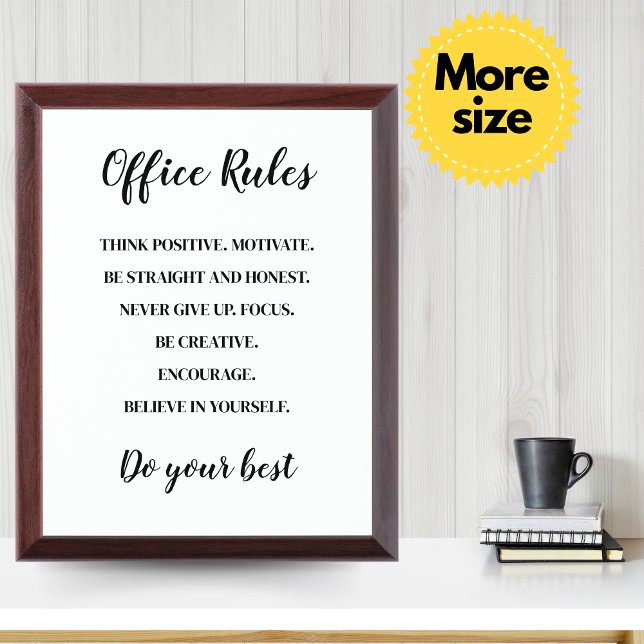 Team Office Rules Poster - Inspirational Teamwork  Award Plaque (Team Office Rules Poster - Inspirational Teamwork Quotes)