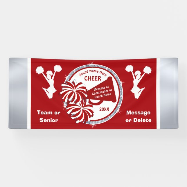 Team or Senior Cheer Banners, Personalized Red  Banner (Horizontal)