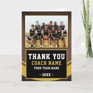 Team Photo Basketball Coach Thank You Card