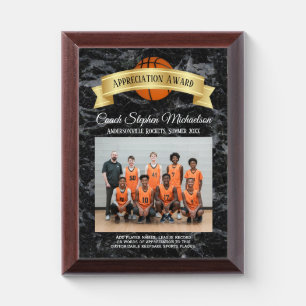 Team Photo Custom Basketball Coach Appreciation Award Plaque