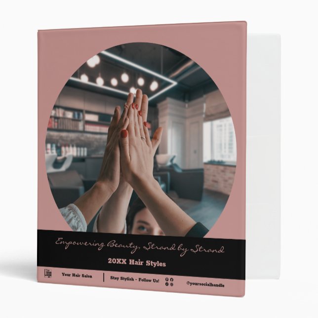 Team Photo Hair Salon Pink Black Presentation 3 Ring Binder (Front/Inside)