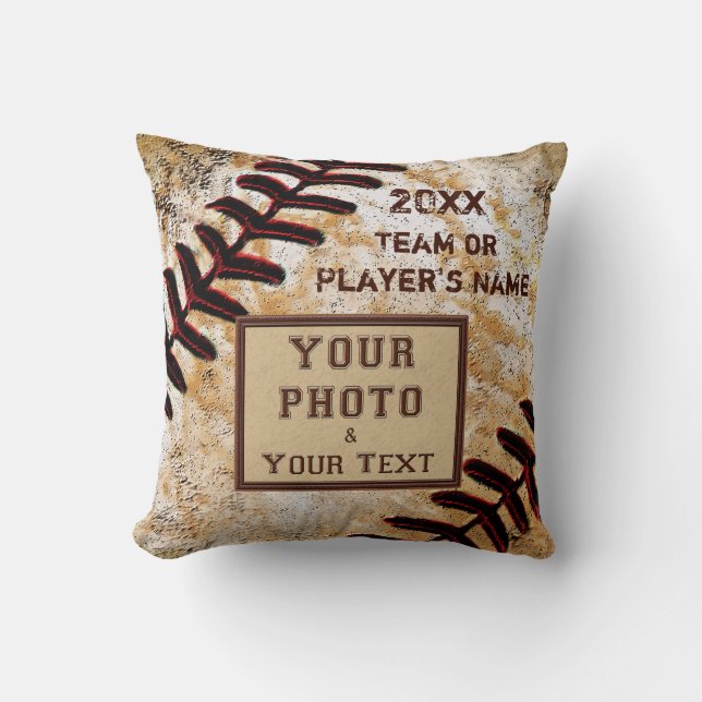 TEAM PHOTO, NAME, YEAR Custom Baseball Team Gifts Throw Pillow (Front)
