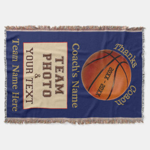 Team PHOTO Personalized Basketball Coach Gifts Throw Blanket