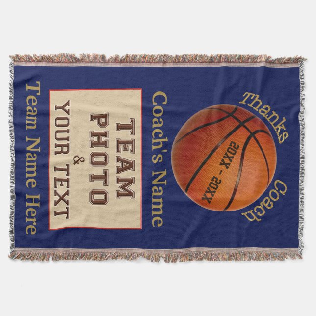 Team PHOTO Personalized Basketball Coach Gifts Throw Blanket (Front)