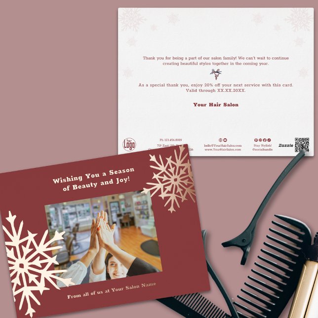 Team Photo Snowflake Foil Accents Holiday Card (Team Photo Snowflake Foil Accents Holiday Card)