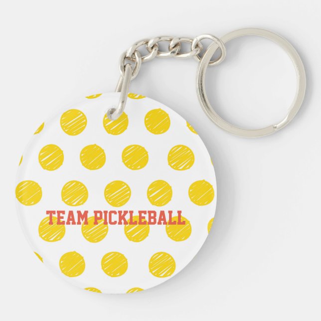 Team Pickleball Yellow Polka Dot Balls Sports  Keychain (Back)