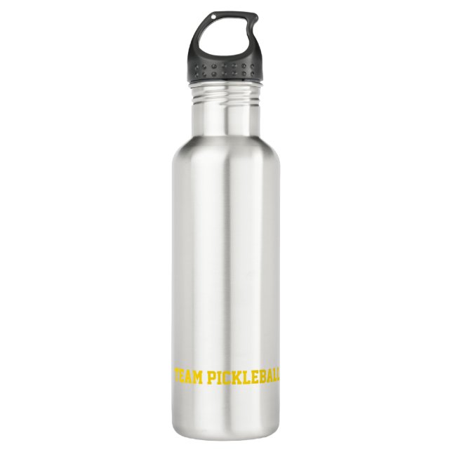 Team Pickleball Yellow Text Game Sports Fun Stainless Steel Water Bottle (Front)