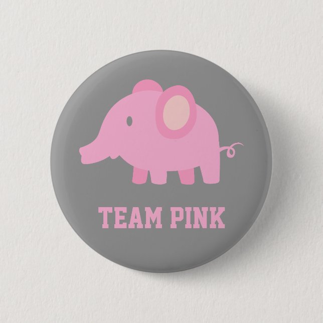 Team Pink, Baby Girl Elephant, Gender Reveal Party Button (Front)