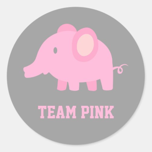 Team Pink Baby Girl Elephant Gender Reveal Party Classic Round Sticker