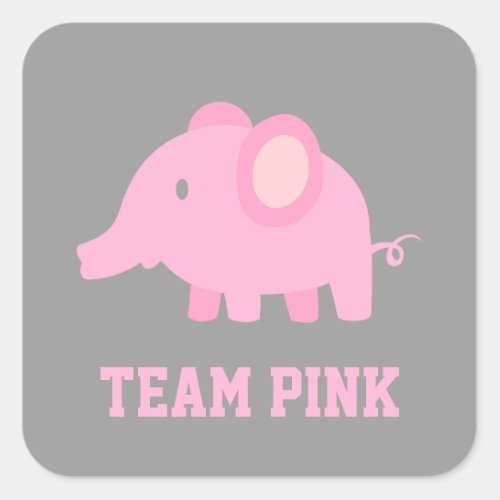 Team Pink Baby Girl Elephant Gender Reveal Party Square Sticker