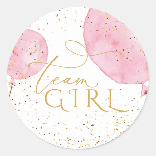 Team Pink Balloons Gender Reveal  Classic Round Sticker
