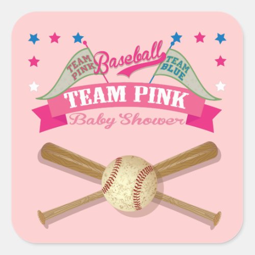 Team Pink Baseball baby shower stickers
