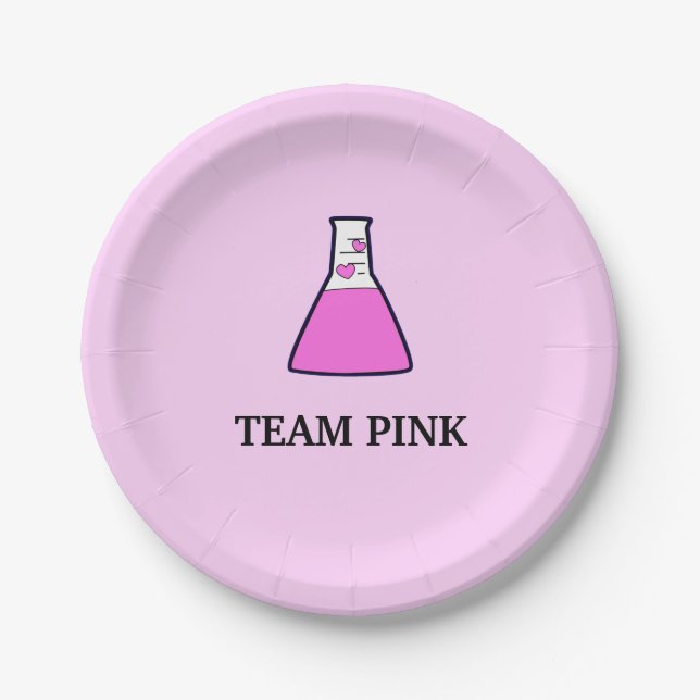 Team Pink Gender Reveal Science Beaker Paper Plates (Front)