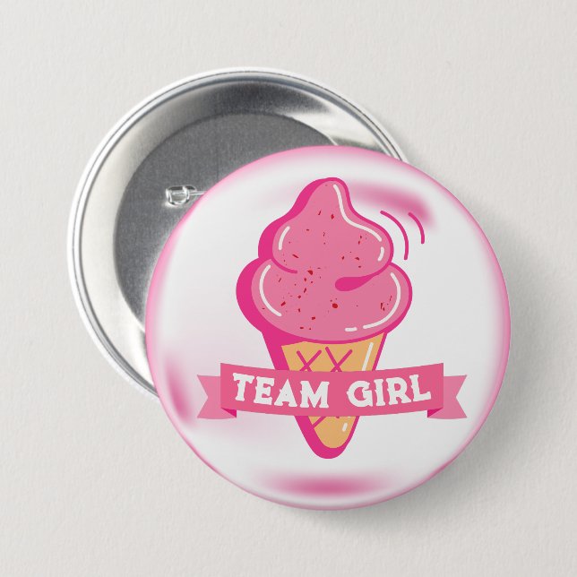 Team Pink Ice Cream Gender Reveal  Button (Front & Back)