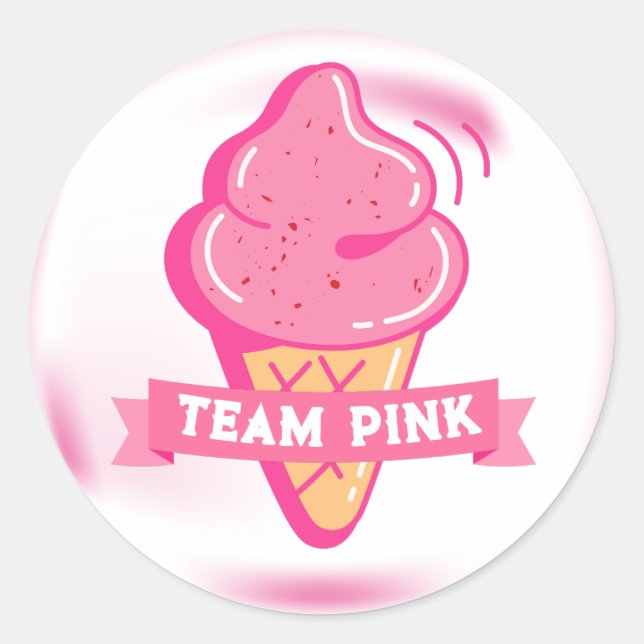 Team Pink Ice Cream Gender Reveal Favor Classic Round Sticker (Front)