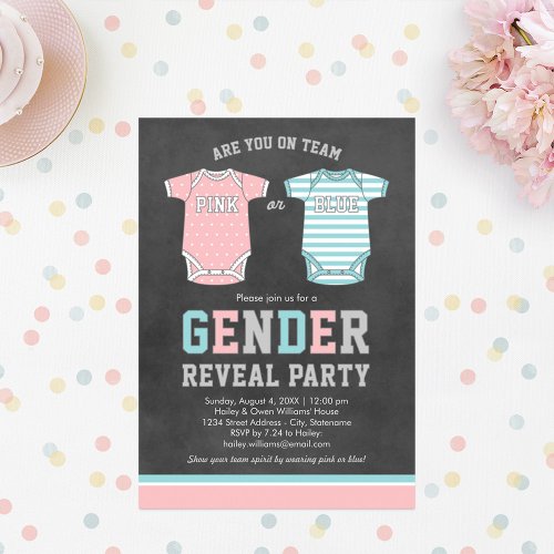 Team Pink or Blue Baby Gender Reveal Party Invitation