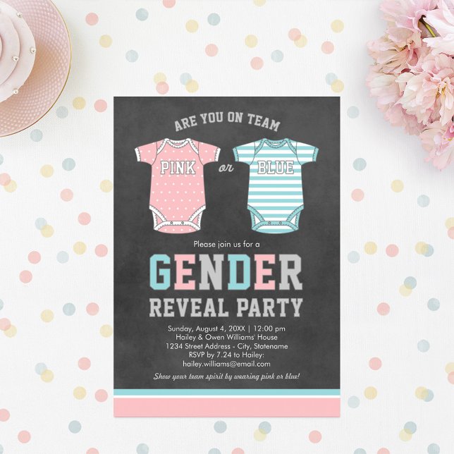 Team Pink or Blue Chalkboard Gender Reveal Invitation (Creator Uploaded)