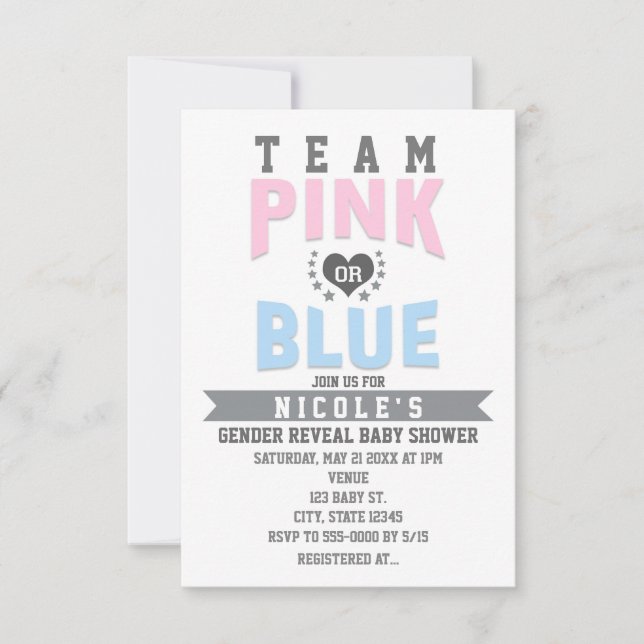 Team PINK or BLUE Gender Reveal Baby Shower Invitation (Front)
