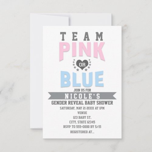 Team PINK or BLUE Gender Reveal Baby Shower Invitation