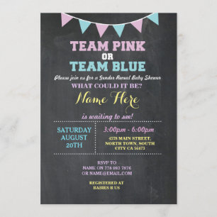 Team Pink or Blue Gender Reveal Baby Shower invite