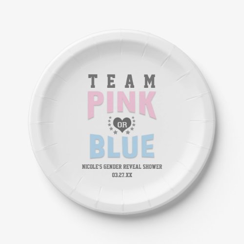 Team PINK or BLUE Gender Reveal Baby Shower Paper Plates