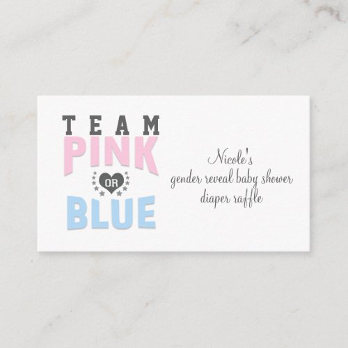 Team PINK or BLUE Gender Reveal Diaper Raffle Card