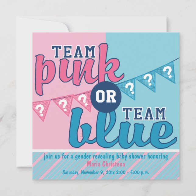 Team Pink Or Blue Gender Reveal Shower Invitation (Front)