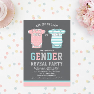 Team Pink or Blue Gray Gender Reveal Party Invitation
