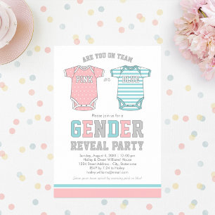 Team Pink or Blue White Gender Reveal Party Invitation