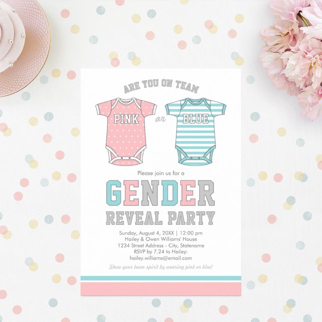 Team Pink or Blue White Gender Reveal Party Invitation (Creator Uploaded)