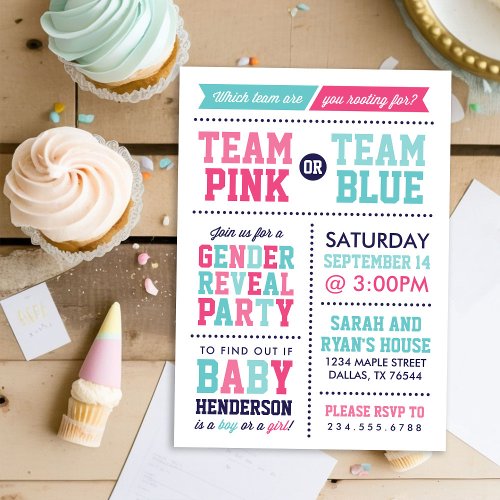 Team Pink or Team Blue Baby Gender Reveal Invitation