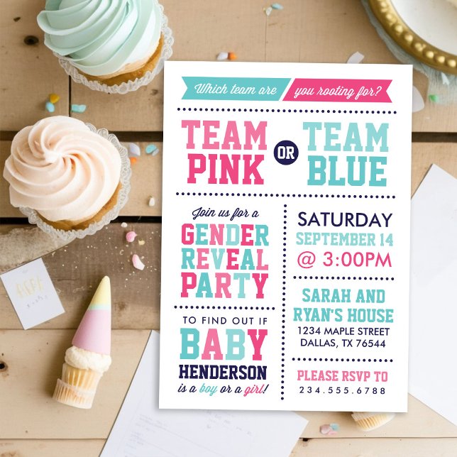 Team Pink or Team Blue Baby Gender Reveal Invitation (Creator Uploaded)