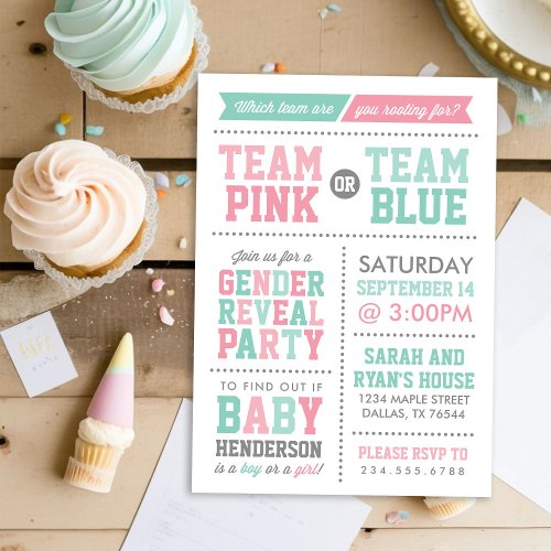 Team Pink or Team Blue Baby Gender Reveal Invitation