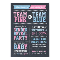 Team Pink or Team Blue Chalkboard Gender Reveal 5x7 Paper Invitation Card