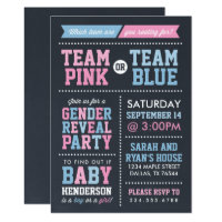 Team Pink or Team Blue Chalkboard Gender Reveal Card