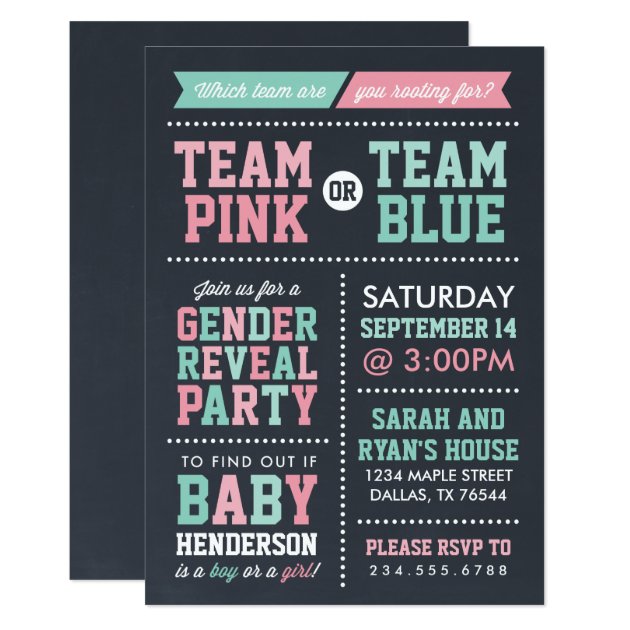 Team Pink Or Team Blue Chalkboard Gender Reveal Invitation