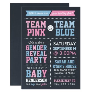 Team Pink or Team Blue Chalkboard Gender Reveal Invitation