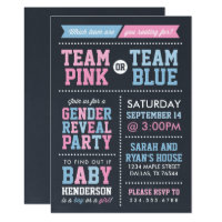 Team Pink or Team Blue Chalkboard Gender Reveal Invitation