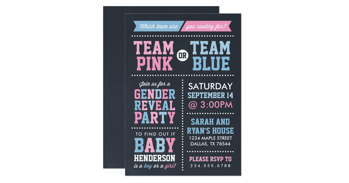 team pink or team blue chalkboard gender reveal invitation upload your design invitation