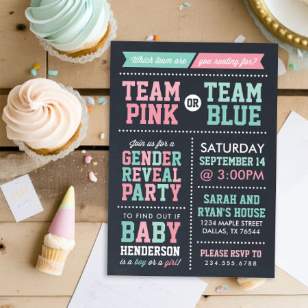 Team Pink Or Team Blue Chalkboard Gender Reveal Invitation