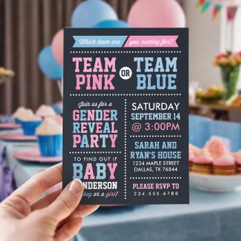Team Pink Or Team Blue Chalkboard Gender Reveal Invitation by rileyandzoe at Zazzle