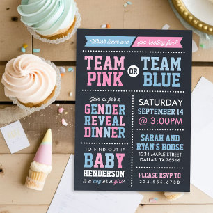 Team Pink or Team Blue Chalkboard Gender Reveal Invitation