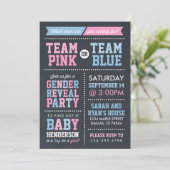 Team Pink or Team Blue Chalkboard Gender Reveal Invitation (Standing Front)
