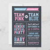 Team Pink or Team Blue Chalkboard Gender Reveal Invitation (Front)
