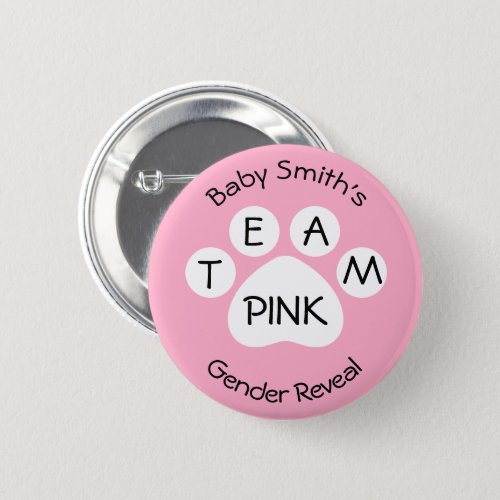 Team Pink Paw Print Gender Reveal Button