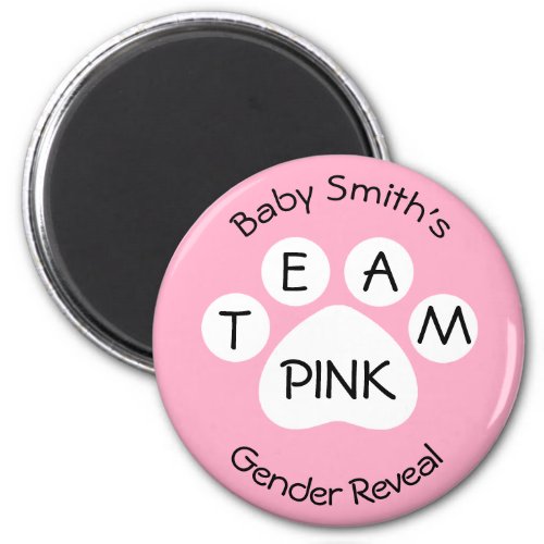 Team Pink Paw Print Gender Reveal Magnet